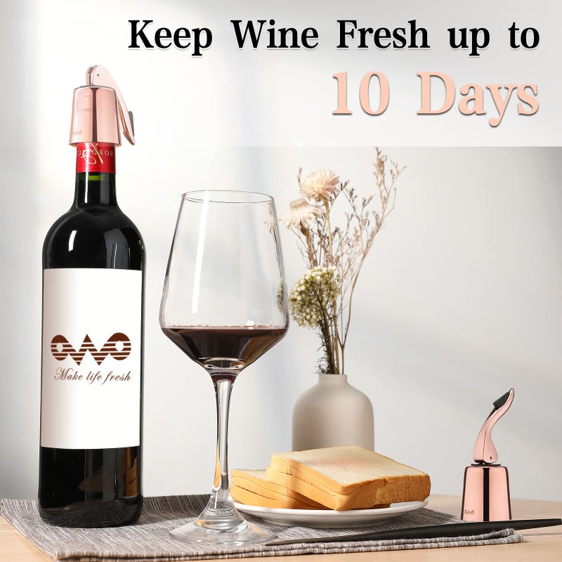 OWO Stainless Steel Wine Bottle Stopper, Reusable Wine Saver with Silicone Seal, Decorative Bottle Sealer, Keeps Fresh (Rosegold, 2 Pack) - Image 2